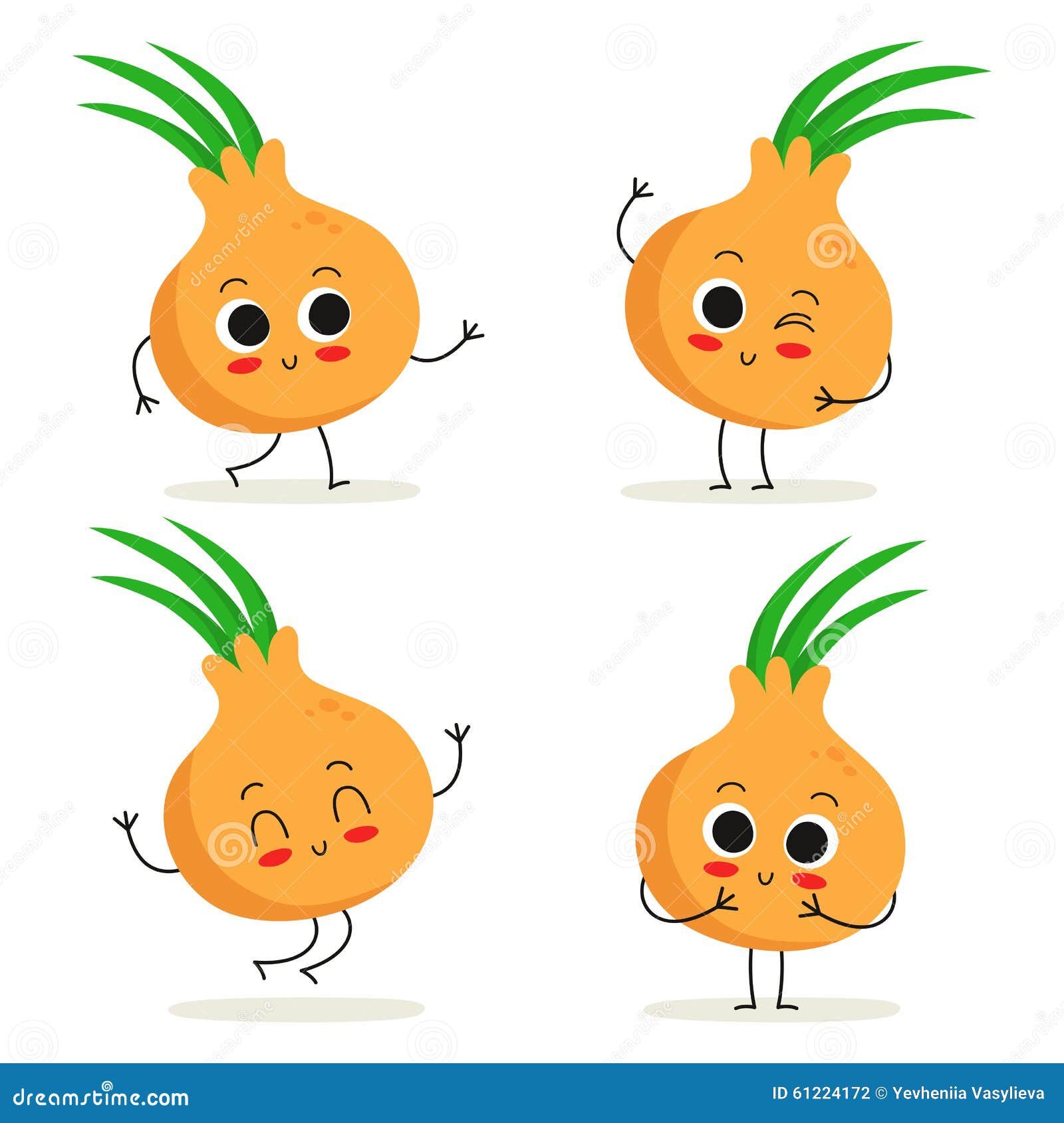 Onion. Cute Vegetable Character Set Isolated On White Stock Vector