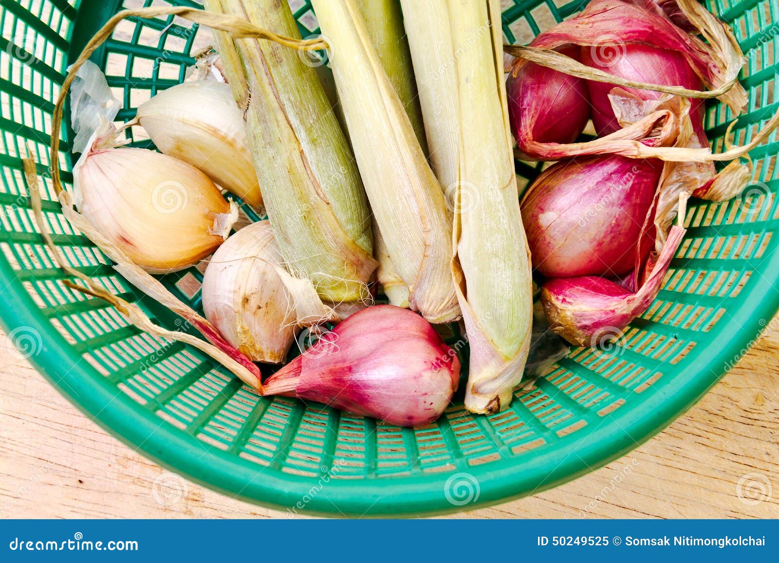 Onion, Garlic, Lemon Grass in a Basket Stock Image Image of diet