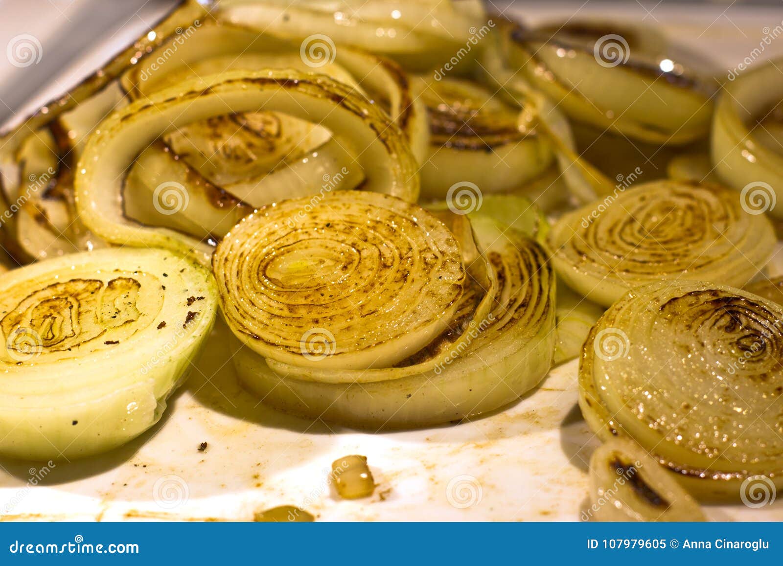 Onion Rings, Baked on the Grill. on a White Plate Stock Image Image