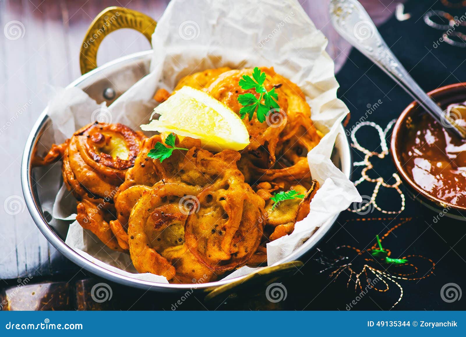 Onions Bhaji with Mango Chutney Stock Photo Image of appetizer, meal