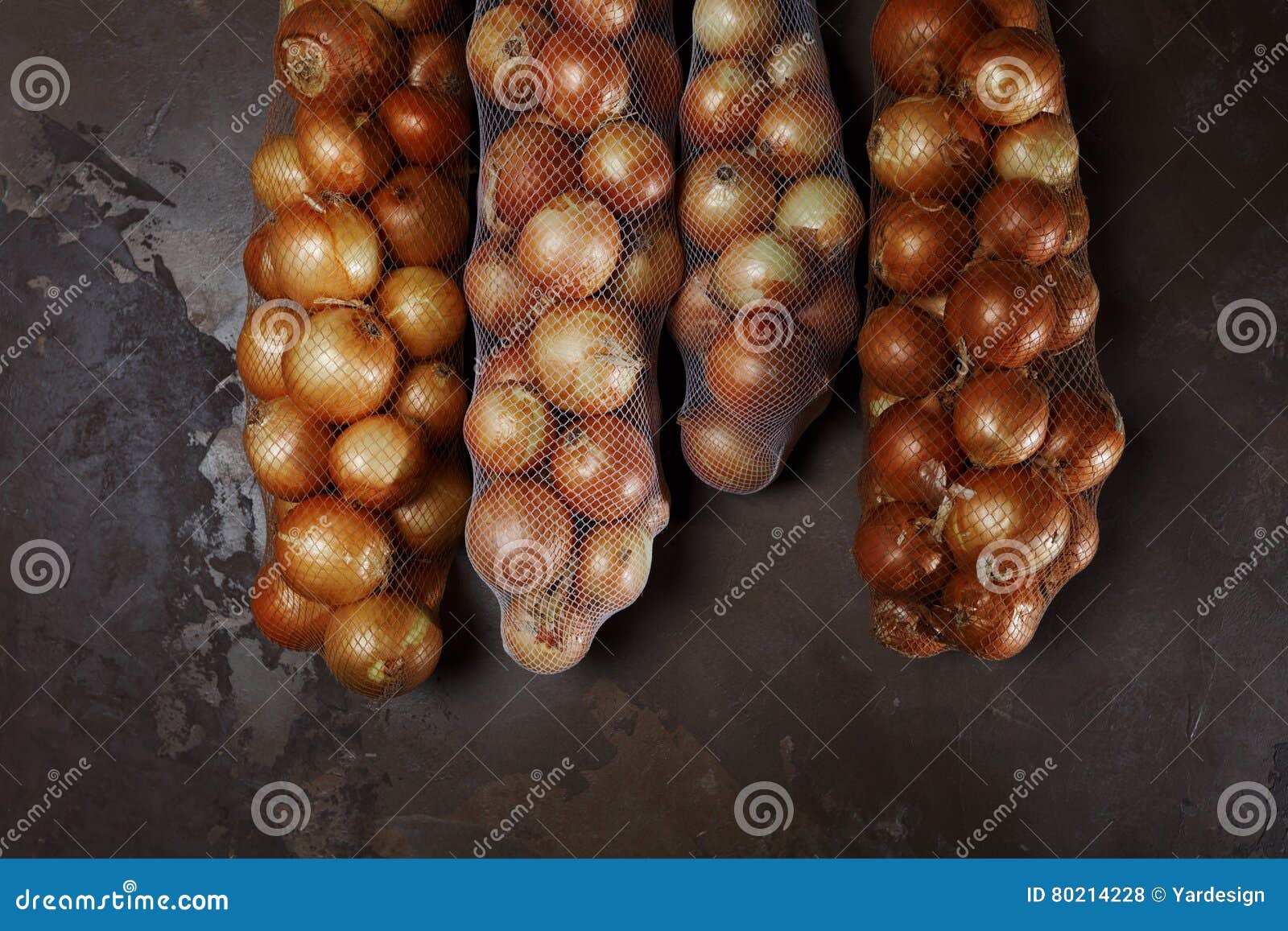 Onions Packed in Nets Hanging on Kitchen Wall Stock Photo Image of