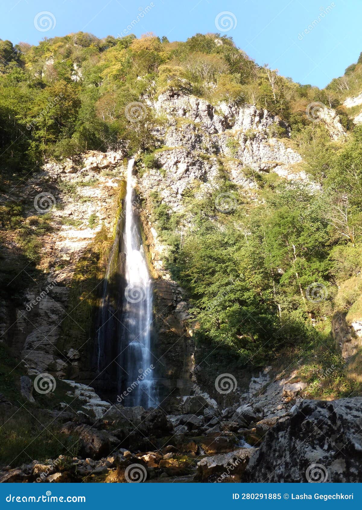 oniore waterfall, 67 meters high. village first balda, national parks of georgia