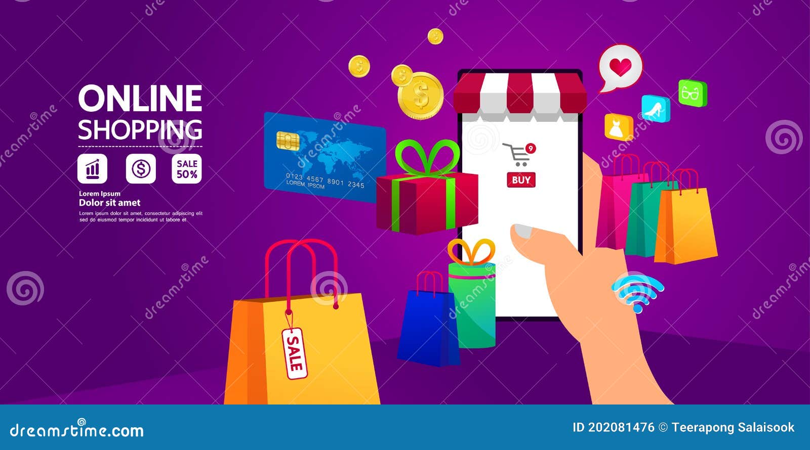 Online Shopping on site or Mobile Application Vector Illustration