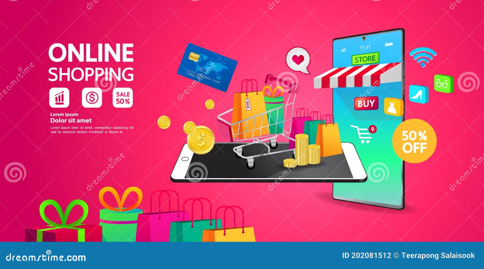 Online Shopping on site or Mobile Application Vector Illustration