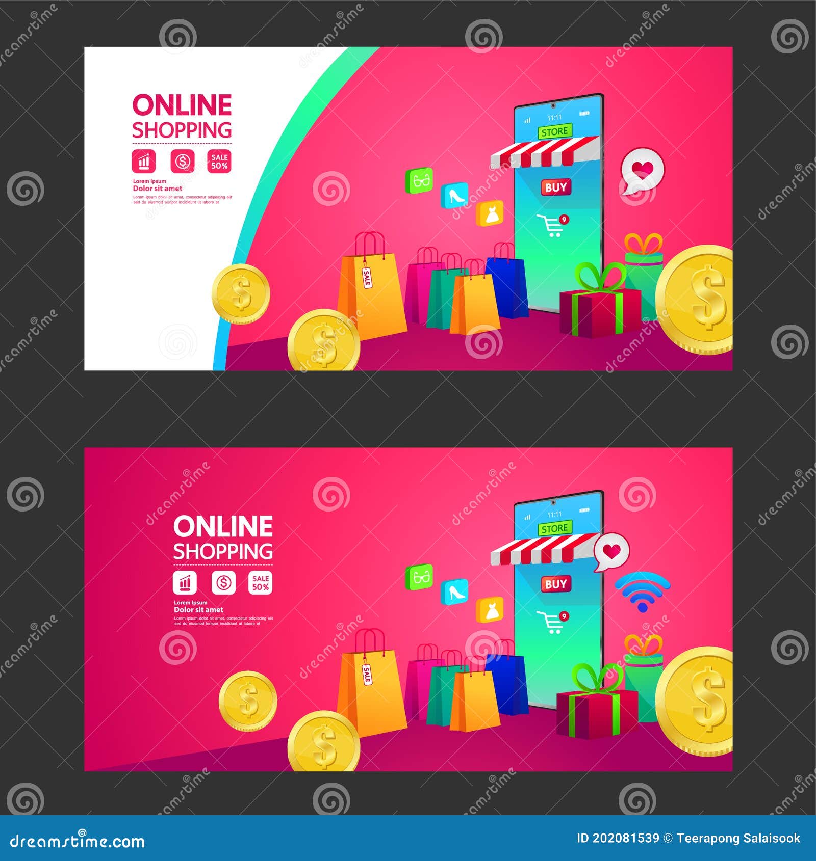 Online Shopping on site or Mobile Application Vector Illustration