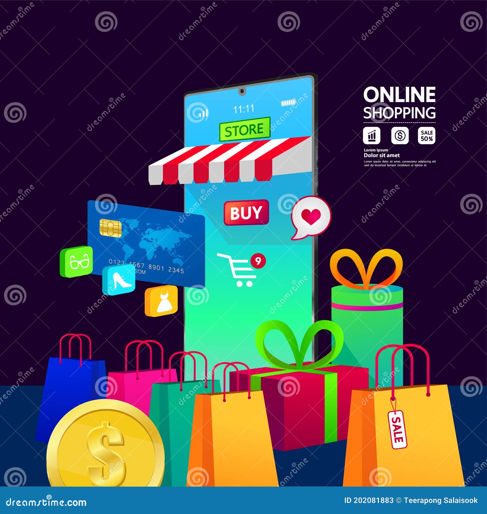 Online Shopping on site or Mobile Application Vector Illustration
