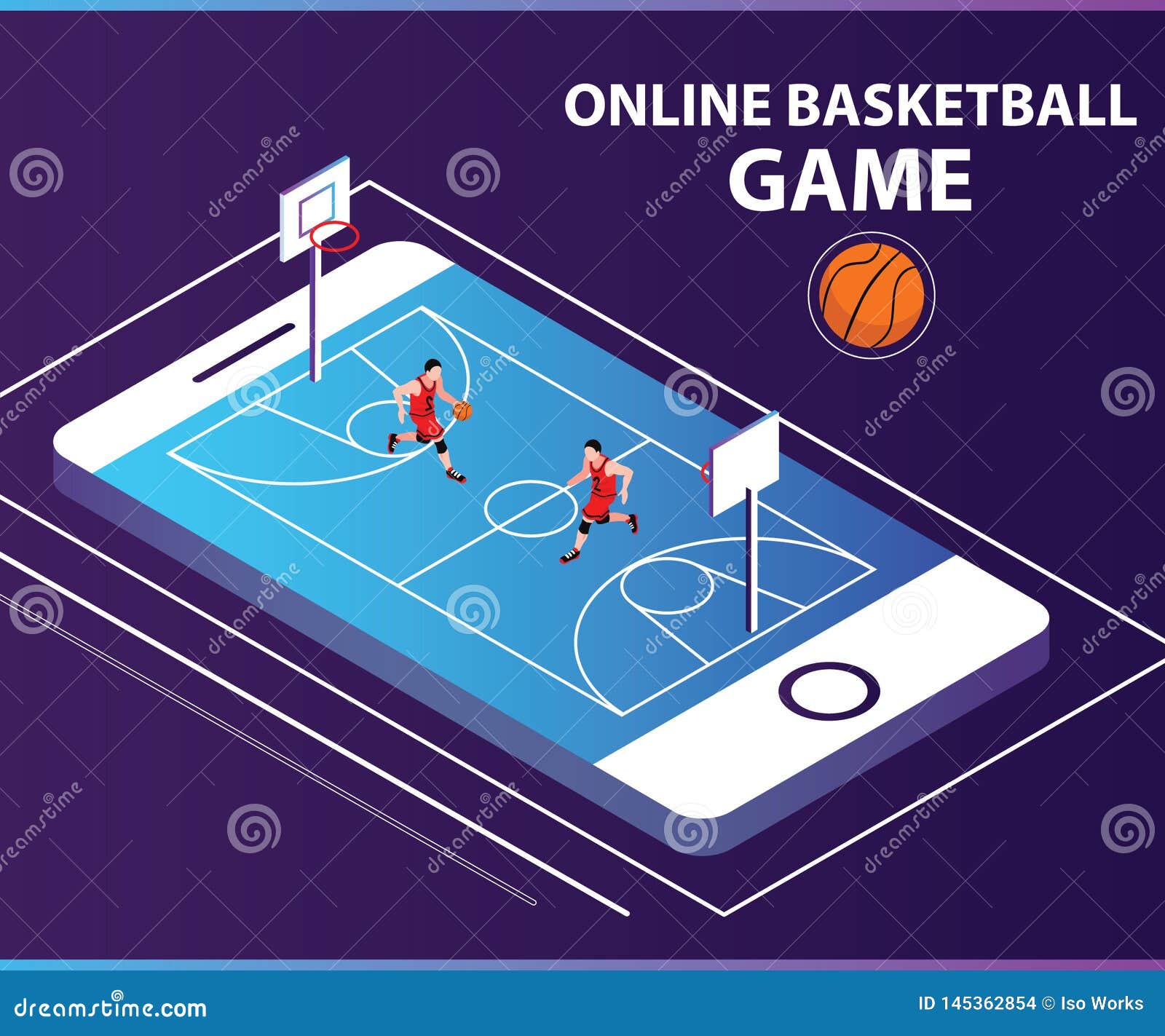 Online Basket Ball Game Where People are Playing Basket Ball Game Online Stock Illustration