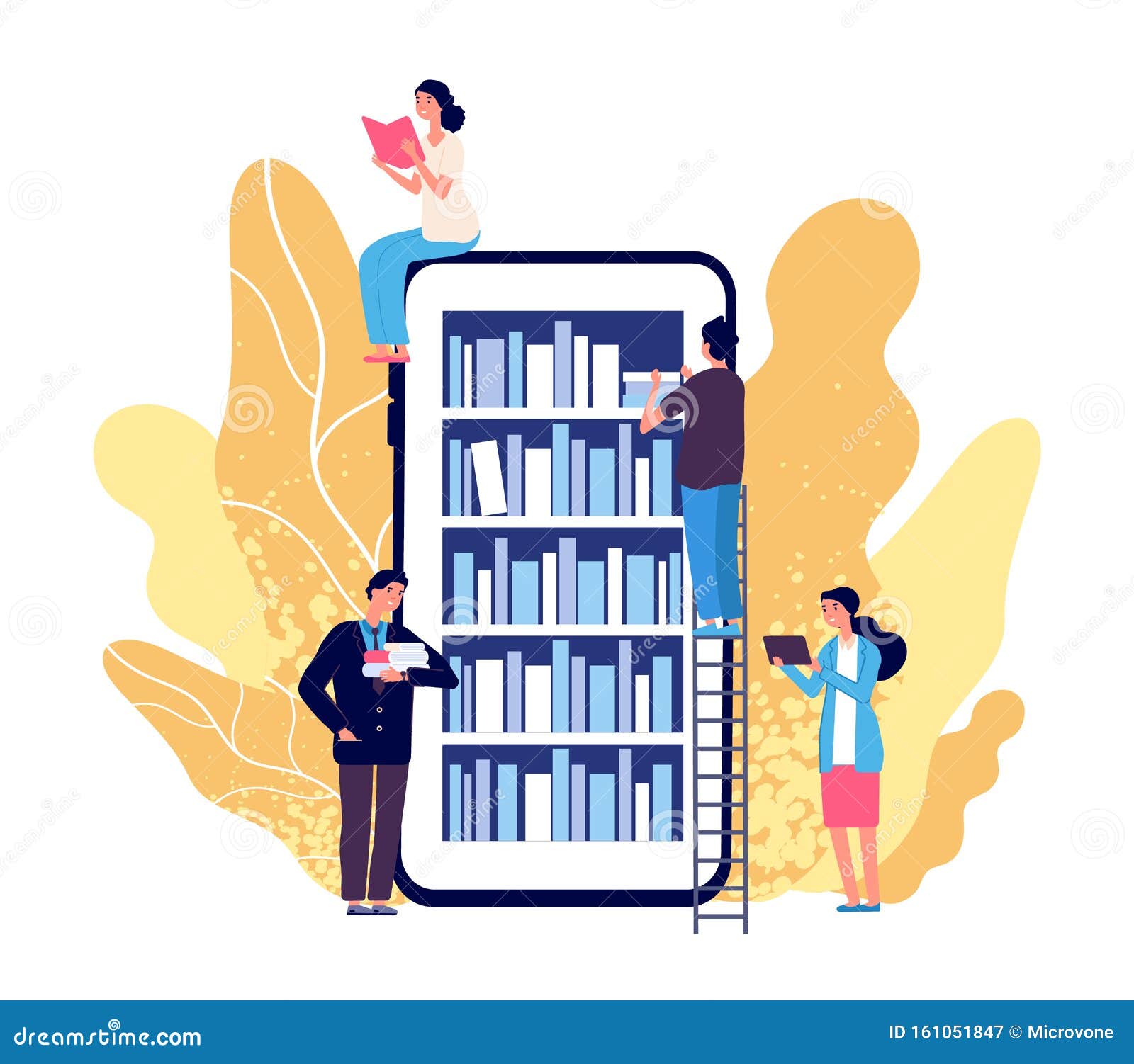 Online Bibliotheek Mensen Die Lezen Vector Met Lezer-app Online Boekenwinkel, Bibliotheek School Vector Illustratie - Illustration of informatie, orde: 161051847