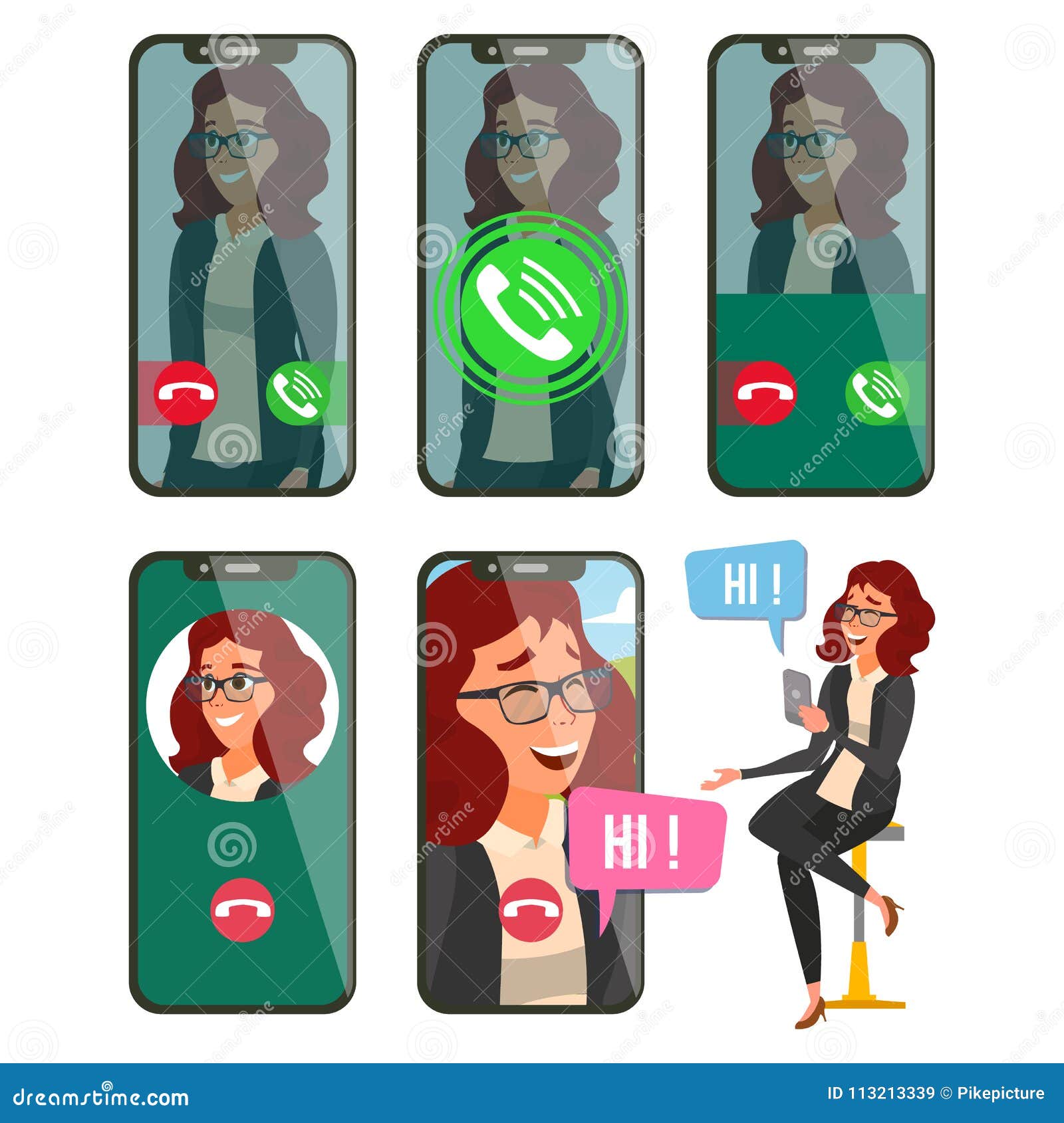 Online Call Vector Woman Face Mobile Screen Video Voice Chatting Online Speaking Calling Application Interface On Stock Vector Illustration Of Mobile Computer