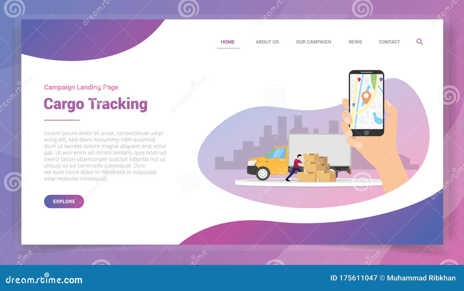 Online Cargo Tracking For Website Template Or Landing Homepage Design Campaign Stock Illustration Illustration Of Landing Campaign 175611047