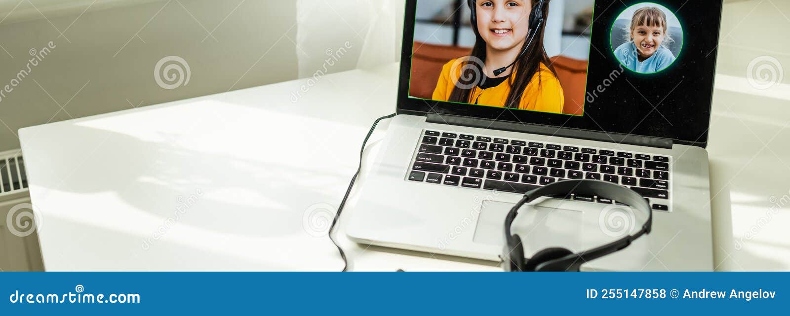 Online Class Using Video Conference on Laptop Editorial Stock Photo
