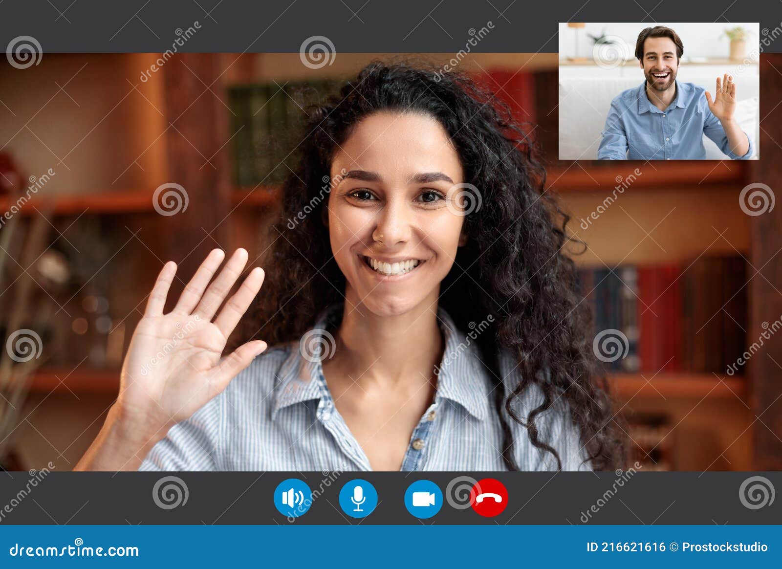 online communication. millennial man and woman having web conference on laptop, screenshot