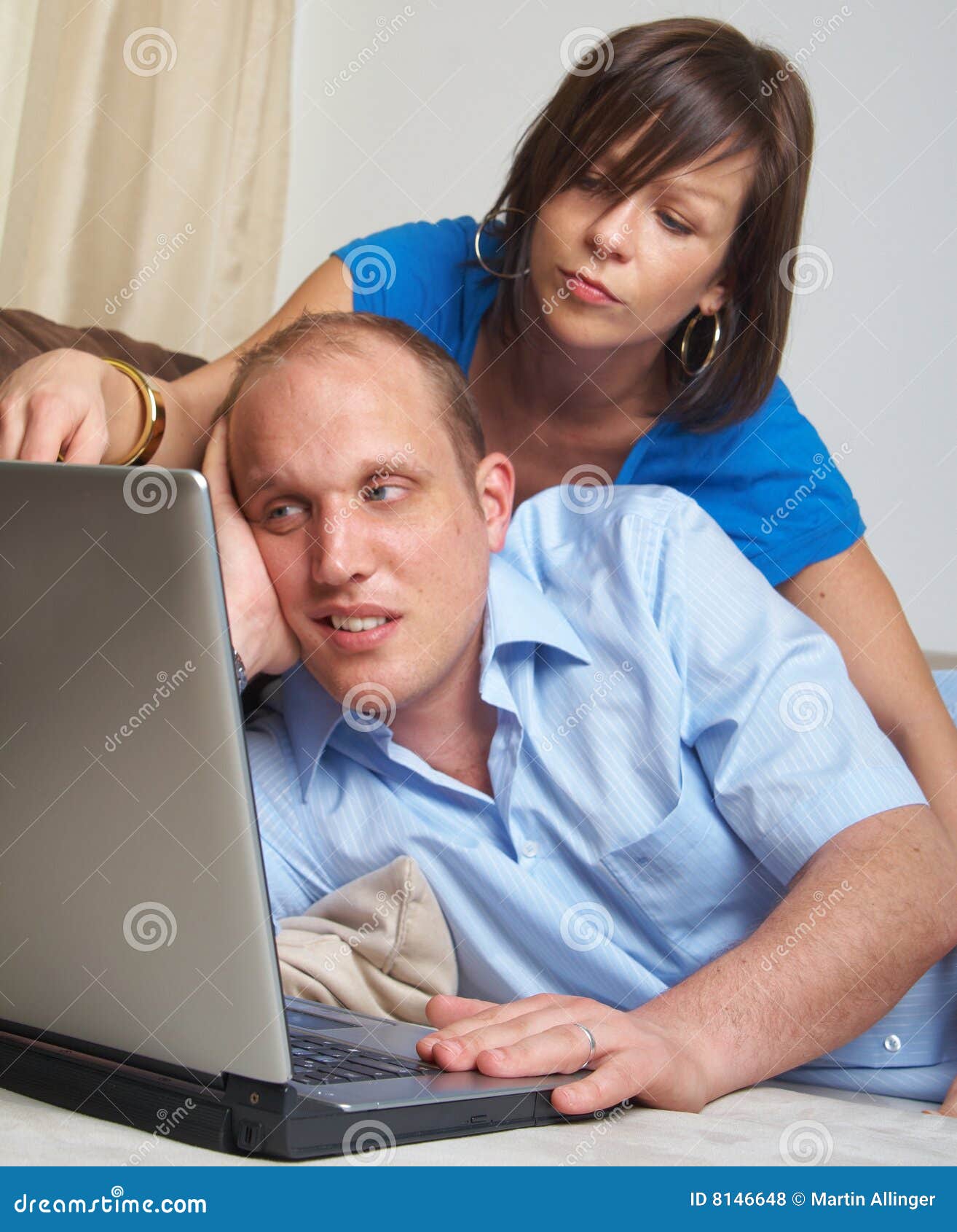 Online on the couch stock photo. Image of domestic, happy 8146648