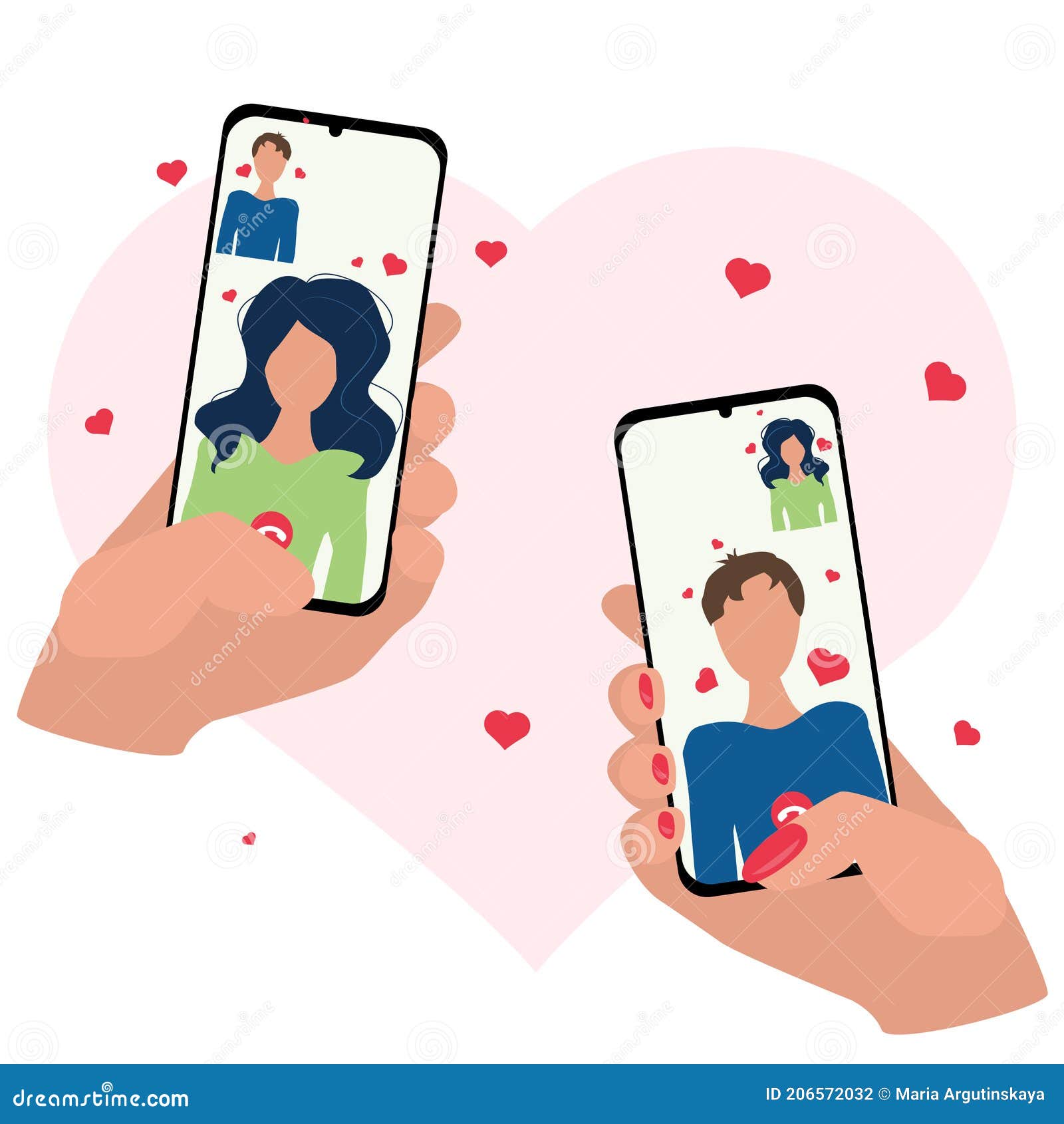 Online Date. Hand Holds a Phone with a Video Call of a Couple in Love on  the Background of a Heart Stock Illustration - Illustration of computer,  drink: 206572032