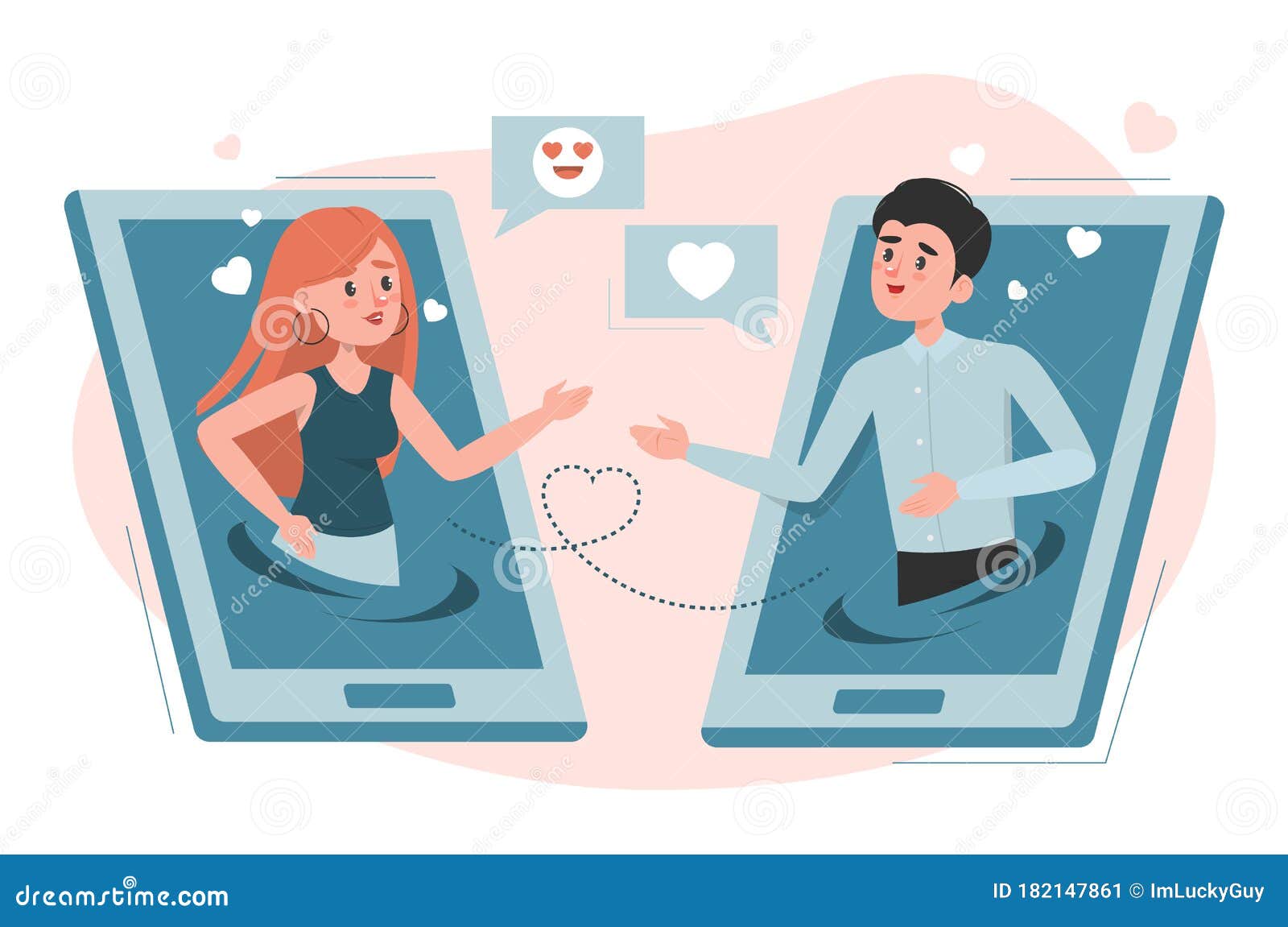 Man and woman using online dating app on smartphone and meeting at table,  tiny people. Blind date, speed dating, online dating service concept.  Website vibrant violet landing web page template. Stock Vector