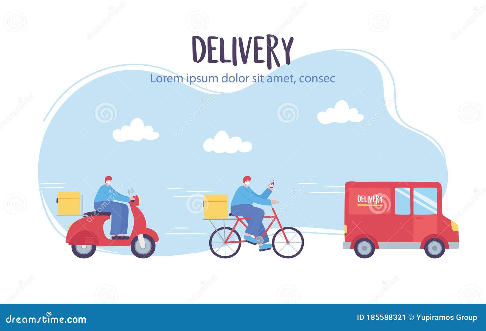 Online Delivery Service, Man in Scooter Bike and Truck, Fast and Free Transport, Order Shipping Stock Vector