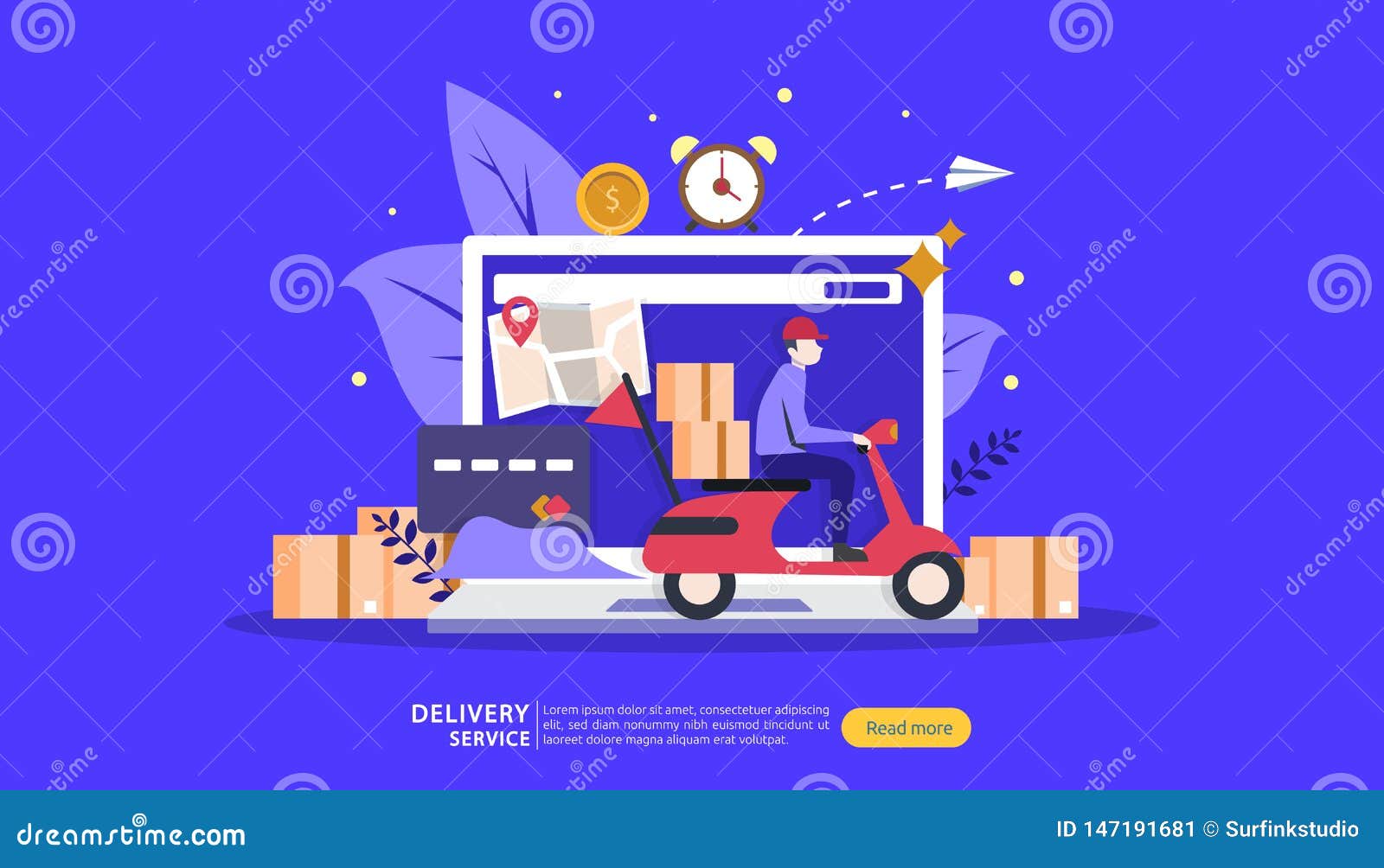 online delivery service. order express tracking concept with tiny character and cargo box truck. template for web landing page,