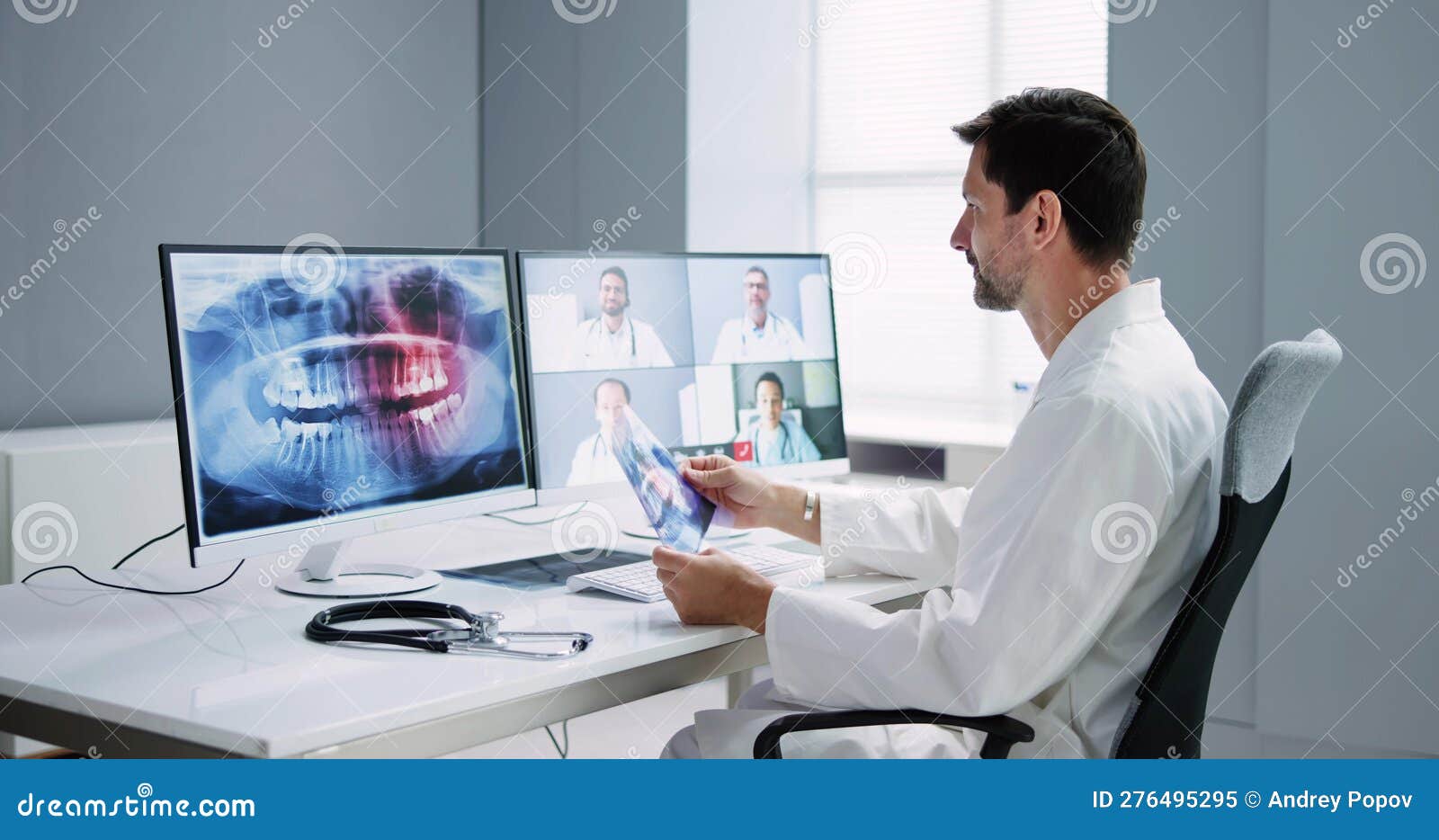 Online Dentist Video Conference on Computer Stock Image Image of chat