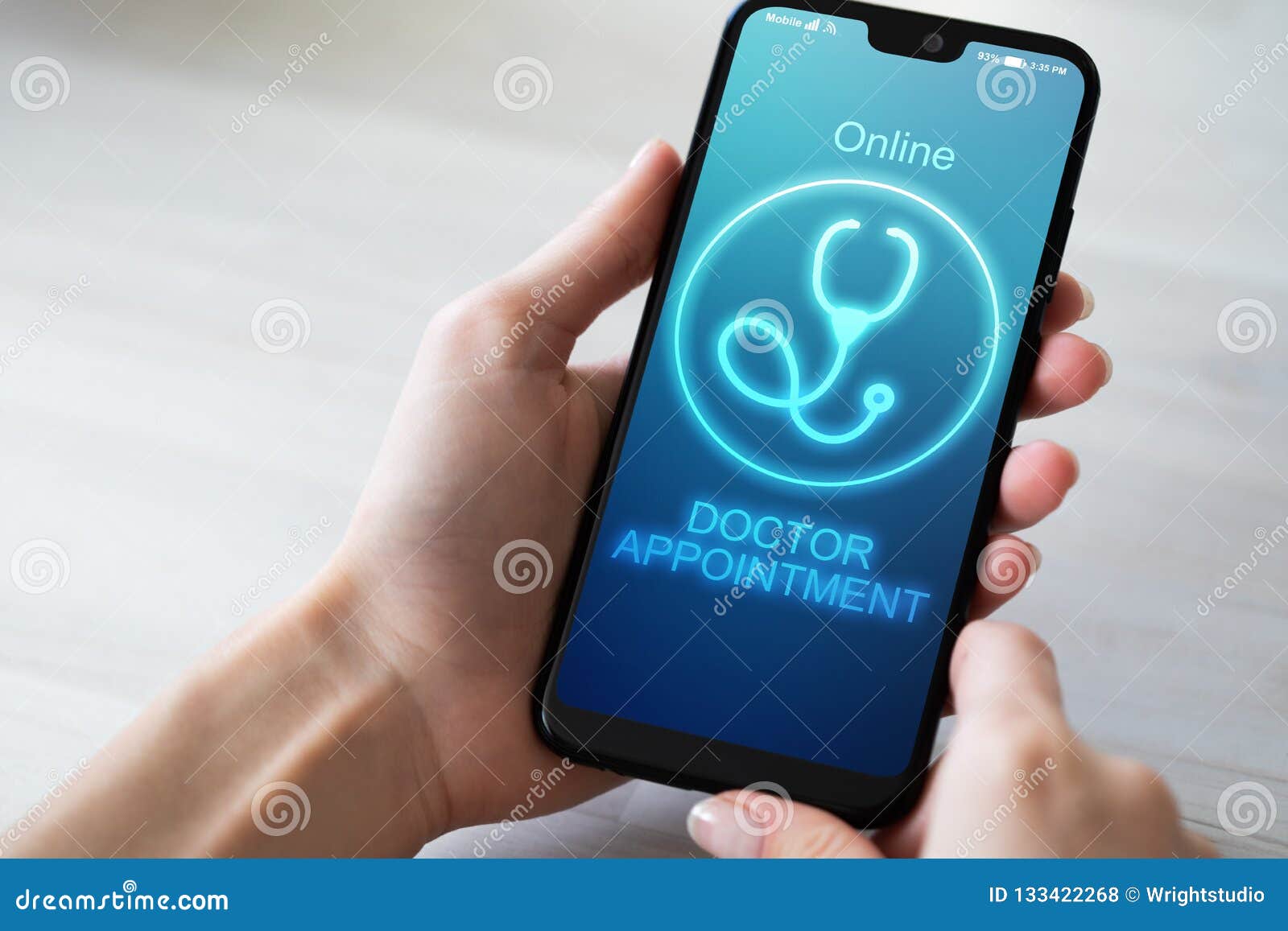 online doctor appointment on mobile phone screen. medical and health care concept.
