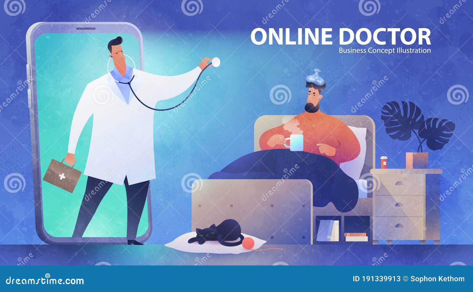 Telemedicine Concept Banner. Female Patient Consulting Doctor