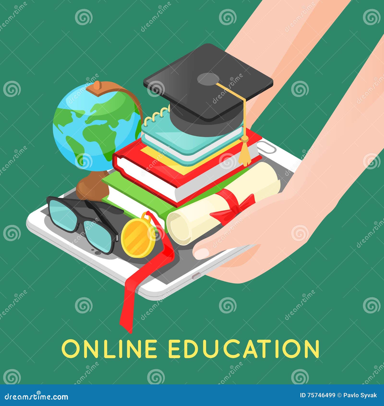 Online Education Concept with Digital Tablet and School Books Stock