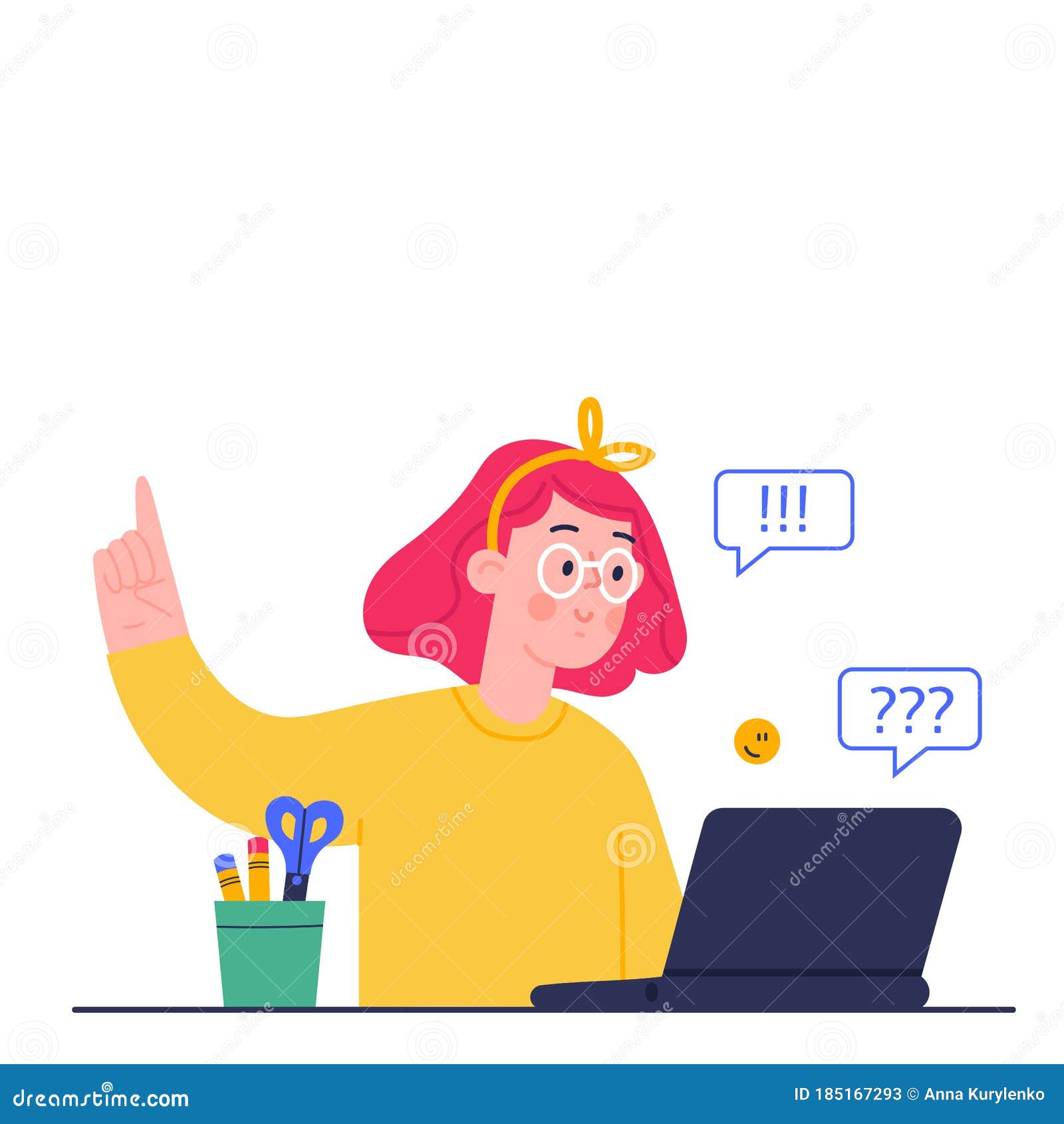 Online Education Concept. Distance Study at School. Vector Cartoon  Illustration of Girl, Studying by Online Learning Stock Vector -  Illustration of childhood, laptop: 185167293