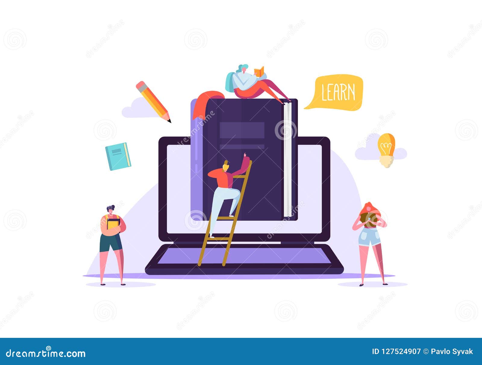 Online Education Concept E Learning With Flat People Reading Books Graduation University College Characters Teaching Stock Vector Illustration Of Diploma Educational 127524907