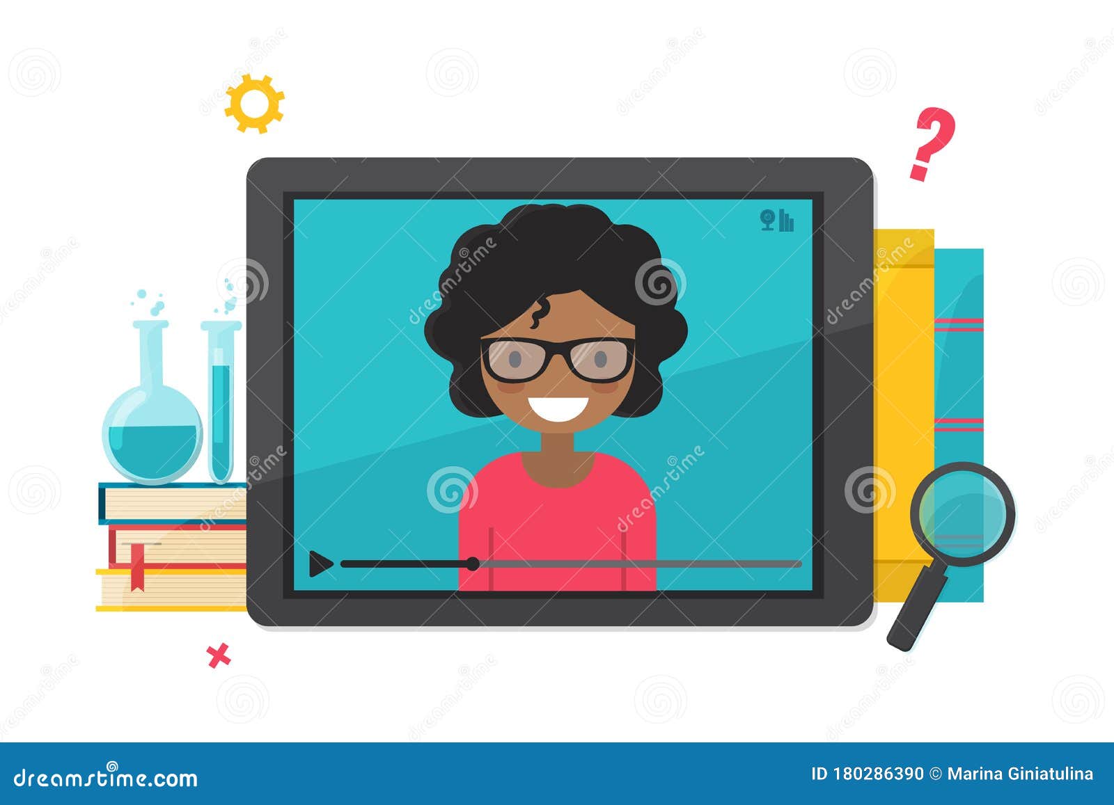online education, distance learning concept. tablet computer with video tutorial teacher.