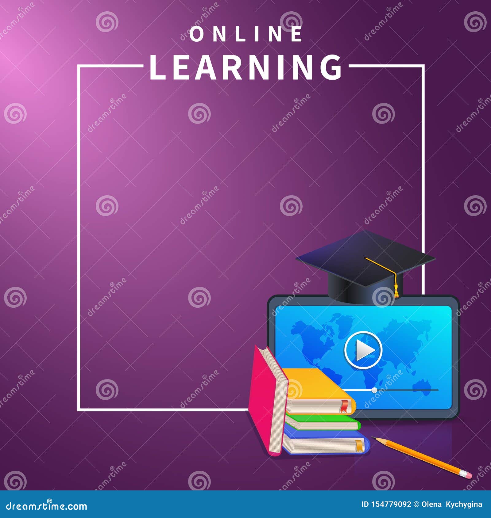 Online Education or E-learning Banner Template on Purple Background with  White Frame Border. Distance Training Courses Stock Illustration -  Illustration of background, education: 154779092