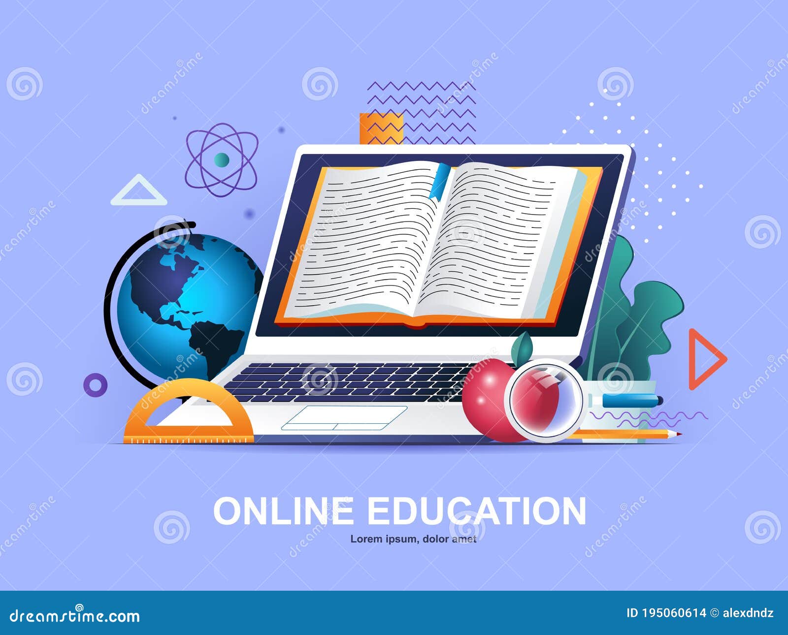 Online Education Flat Concept with Gradients. Stock Vector Illustration of book, flat 195060614