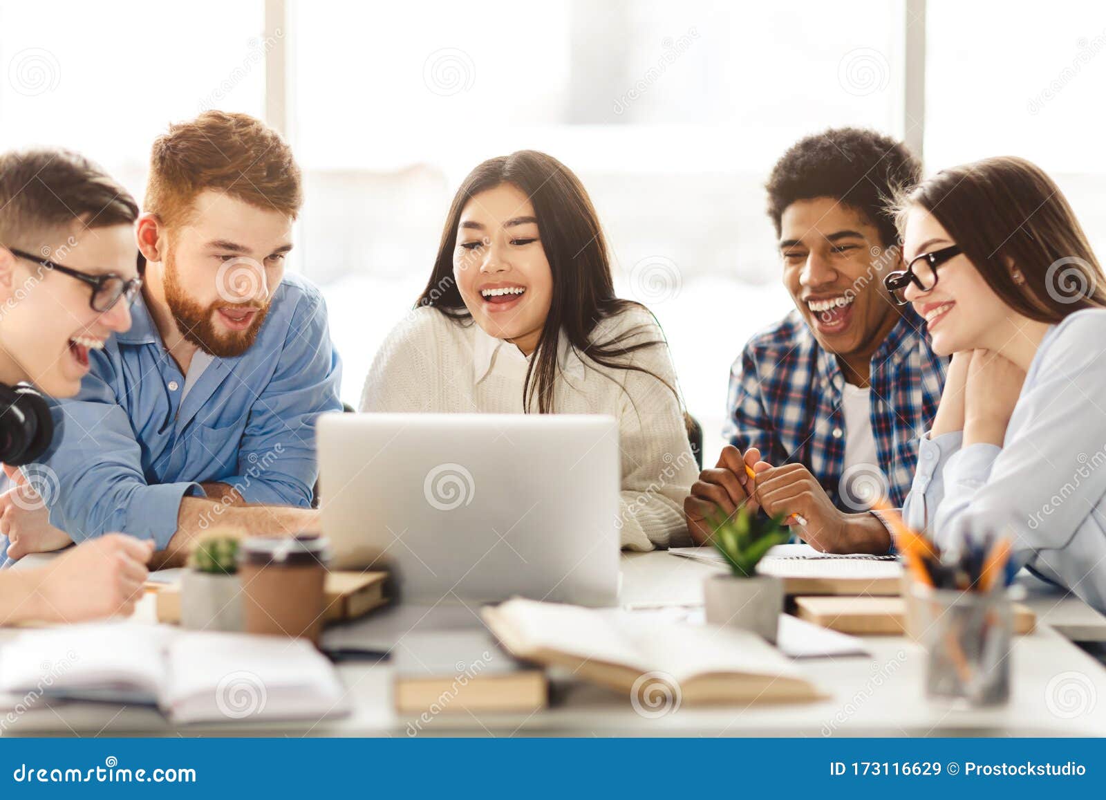 Online Education. Group of Students Studying on Computer Stock Image -  Image of office, education: 173116629