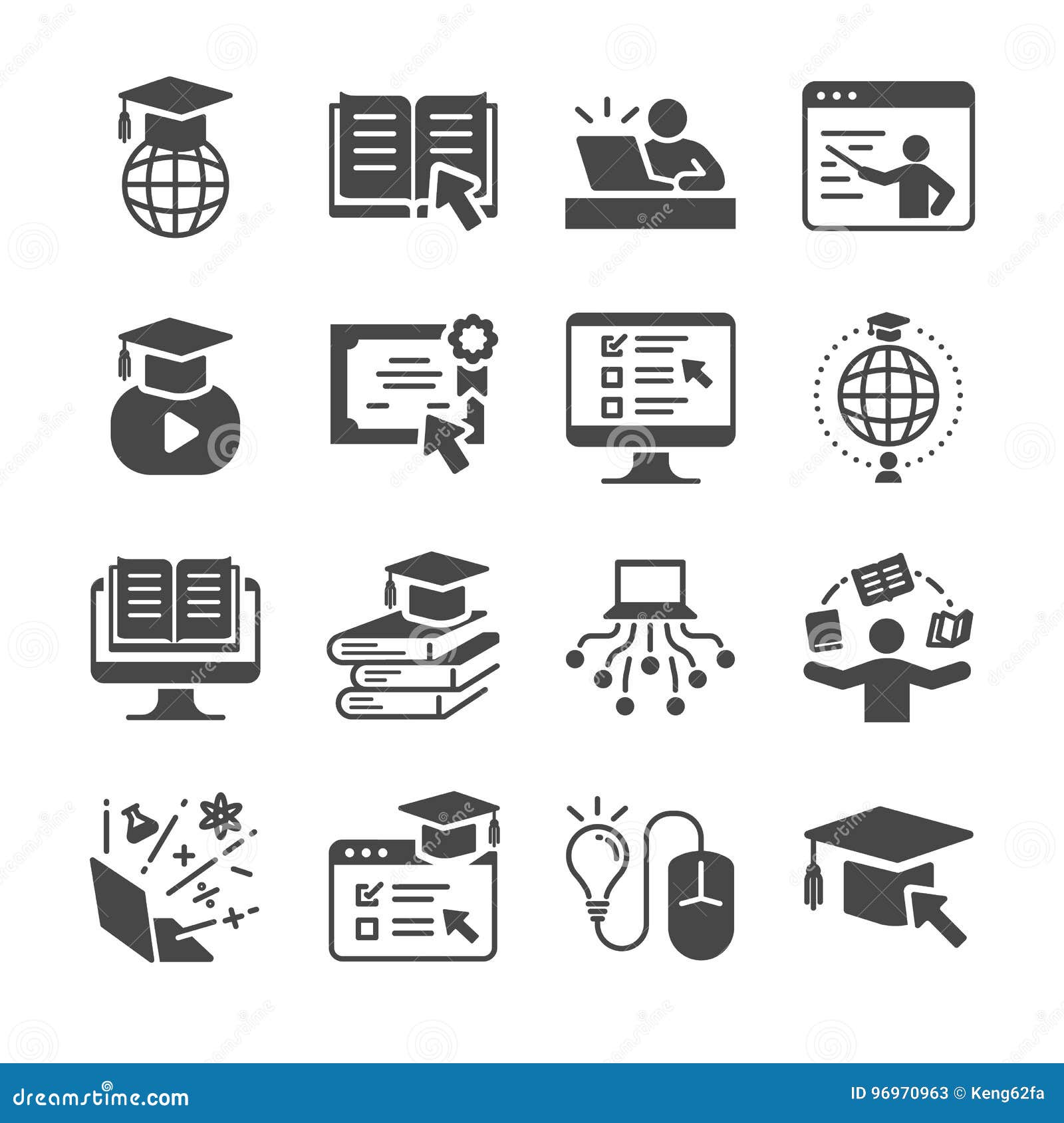 online education icon set. included the icons as graduated, books, student, course, school and more