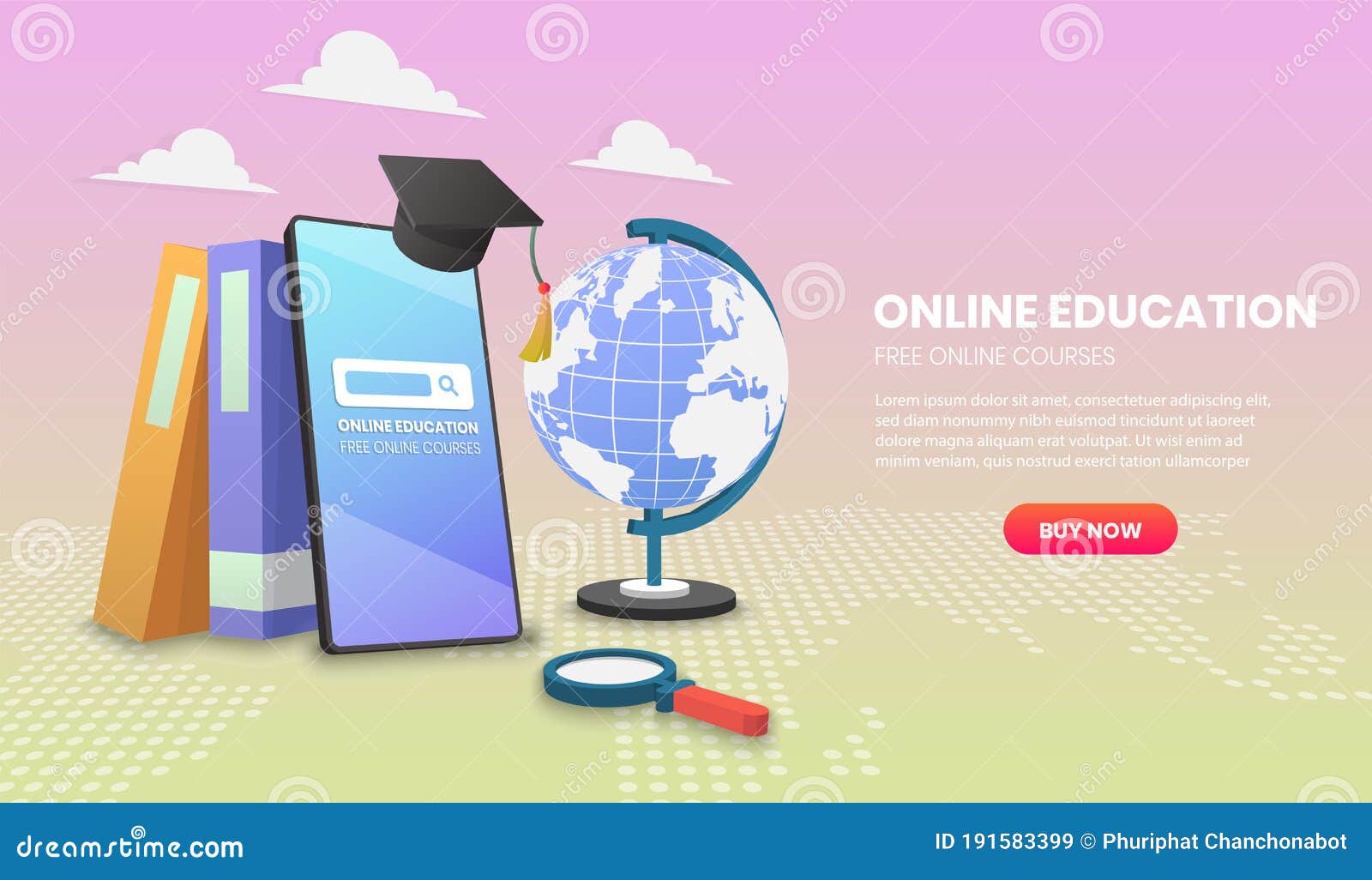 Online Education on Mobile with Books Application Vector 3d Stock