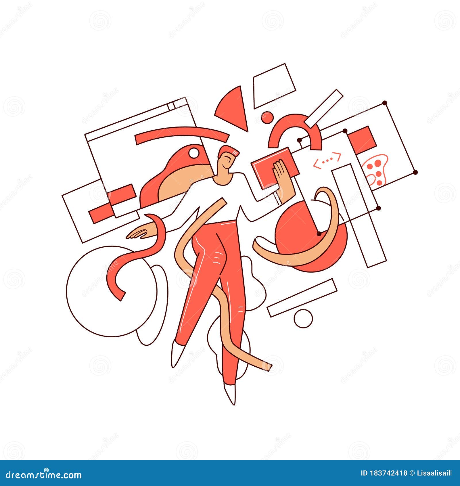 online education  flat concept - man character flying around abstract educational s, web app, video course