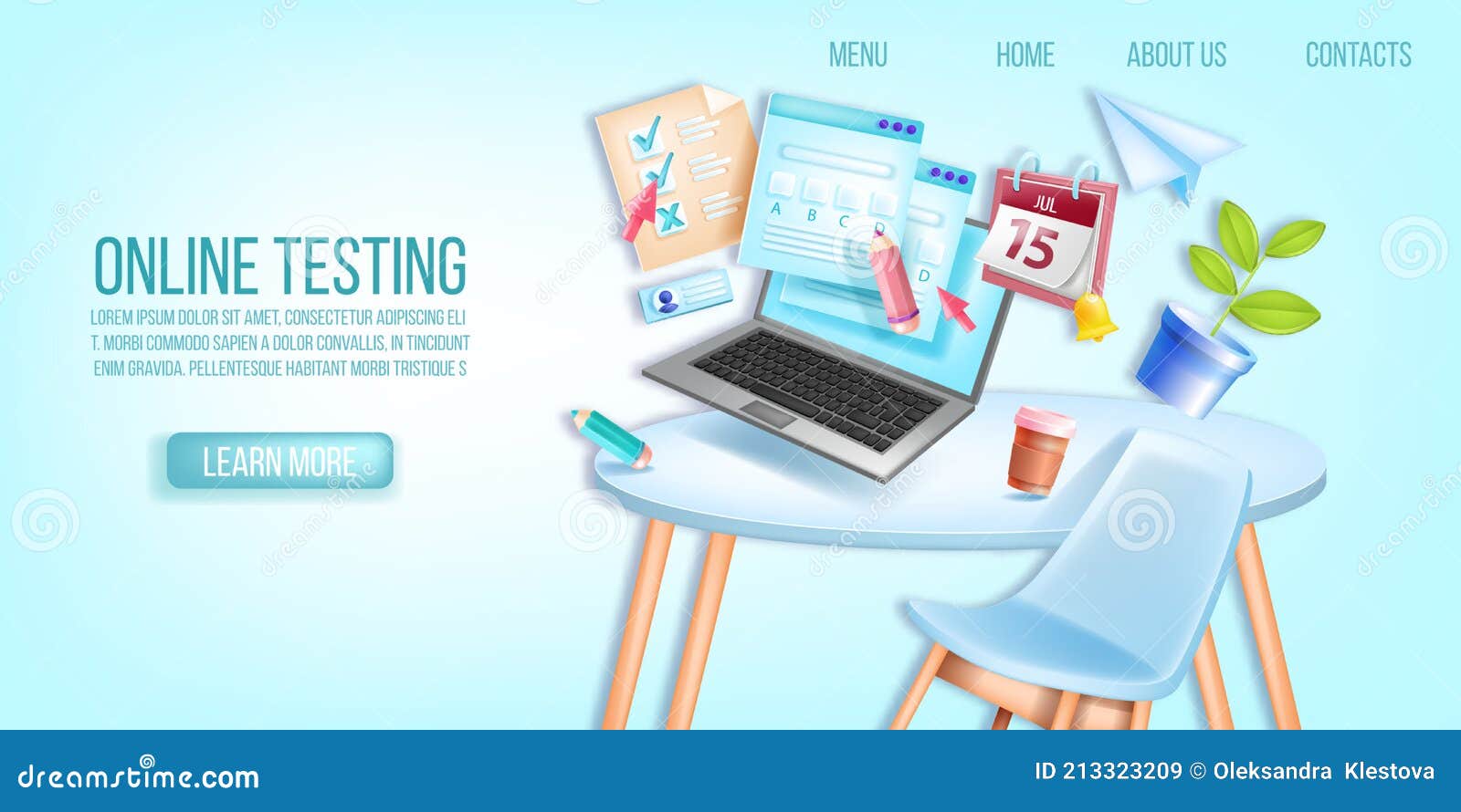 Online Exam, Vector Web Test, Internet Education Landing Page, Home  Workplace, Laptop Screen, Calendar. Stock Vector - Illustration of landing,  knowledge: 213323209