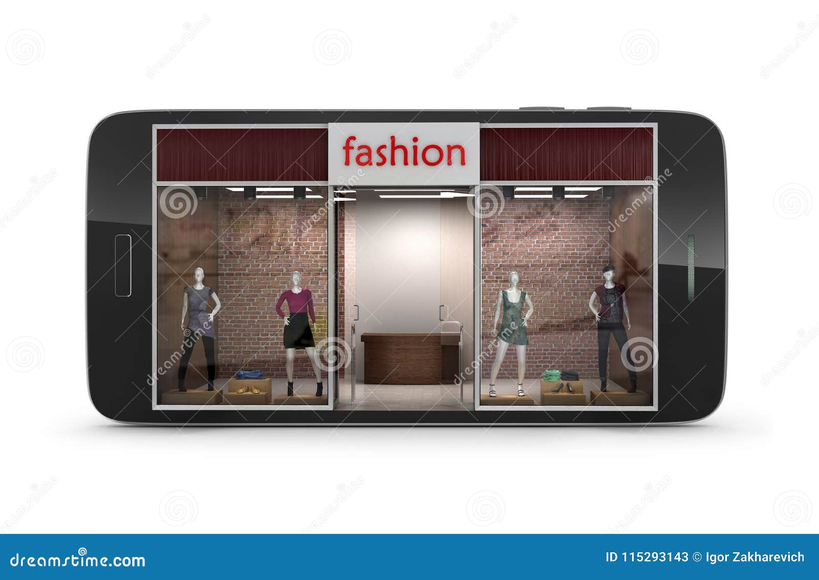 online fasion store concept. facade store in smartphone