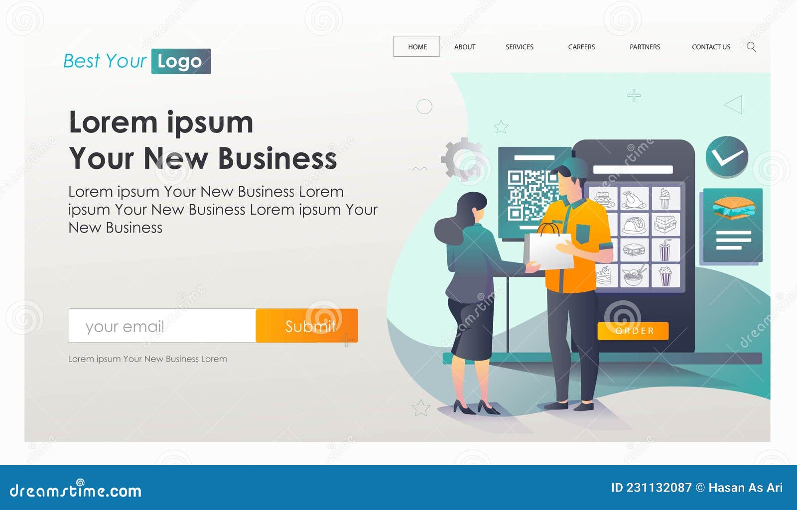 Online Food Shopping Delivery, Payment, Transaction Stock Illustration