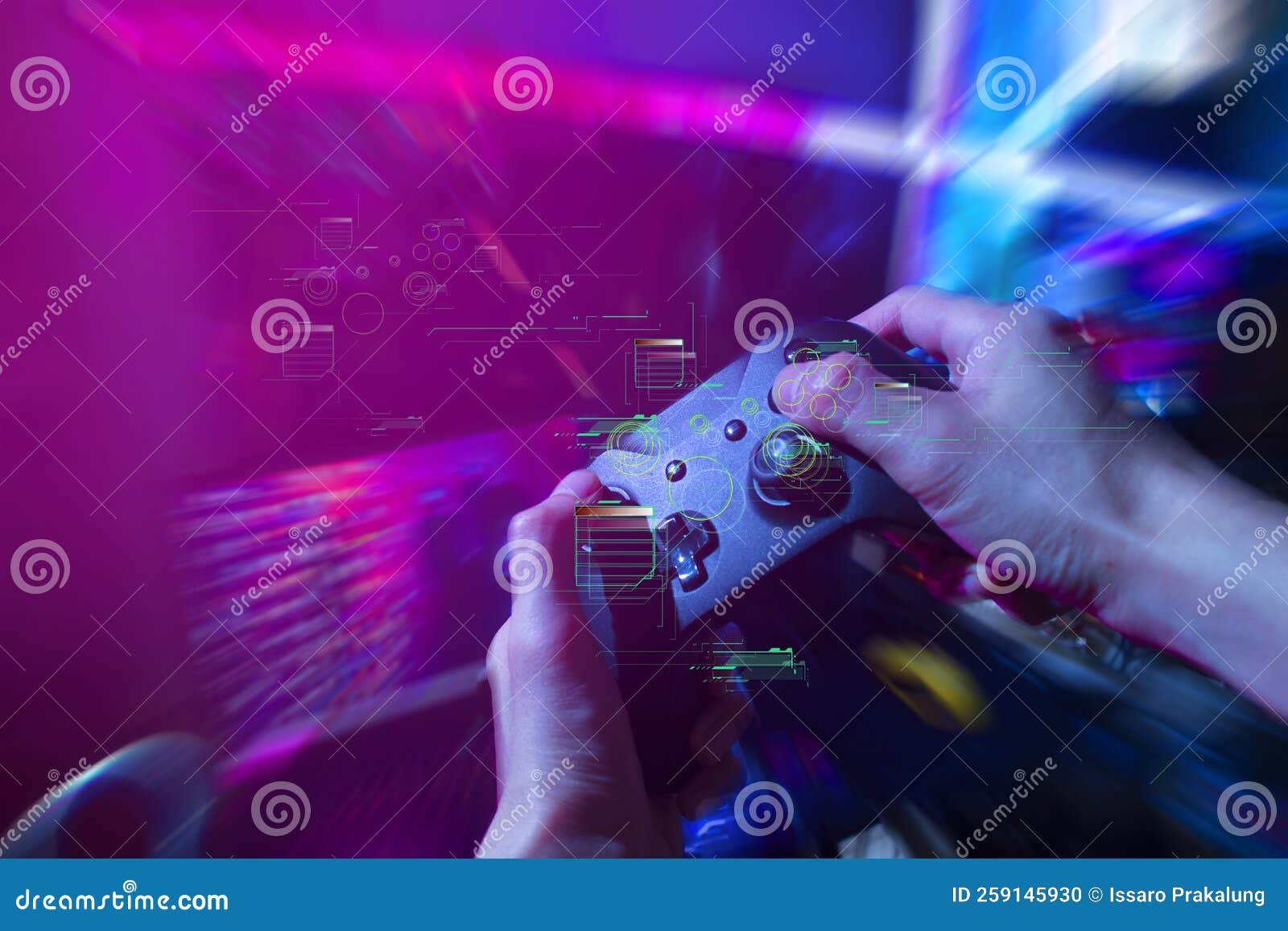 Premium Photo  Gamer playing the online game with joystick controller in  neon glow dark cyberpunk room gaming and esports challenge tournament  streaming streamer with analog device in living house