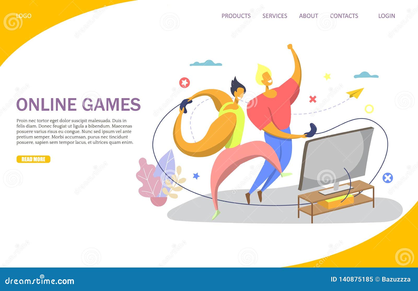 Game website landing page design template Vector Image