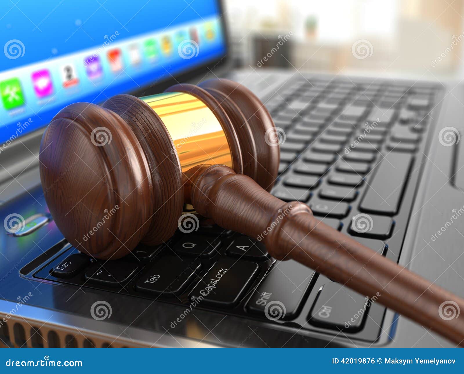 Online Auction. Gavel on Laptop Stock Illustration