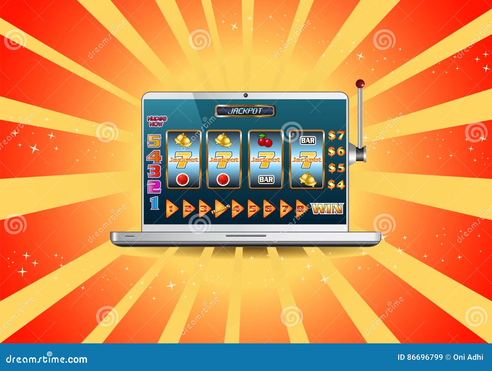 Online Jackpot Slot Machine On Laptop Stock Vector - Illustration of ...