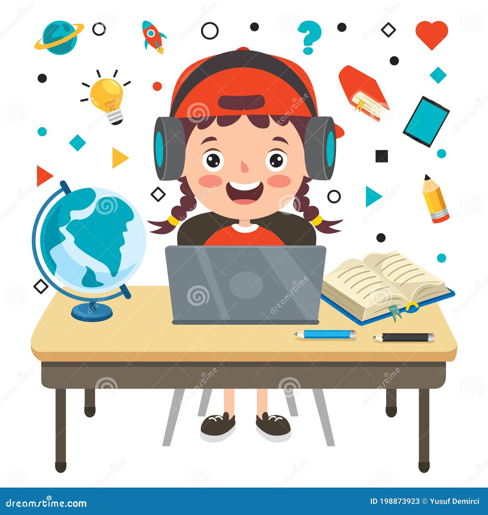 Online Learning Concept with Cartoon Character Stock Vector - Illustration  of school, student: 198873923
