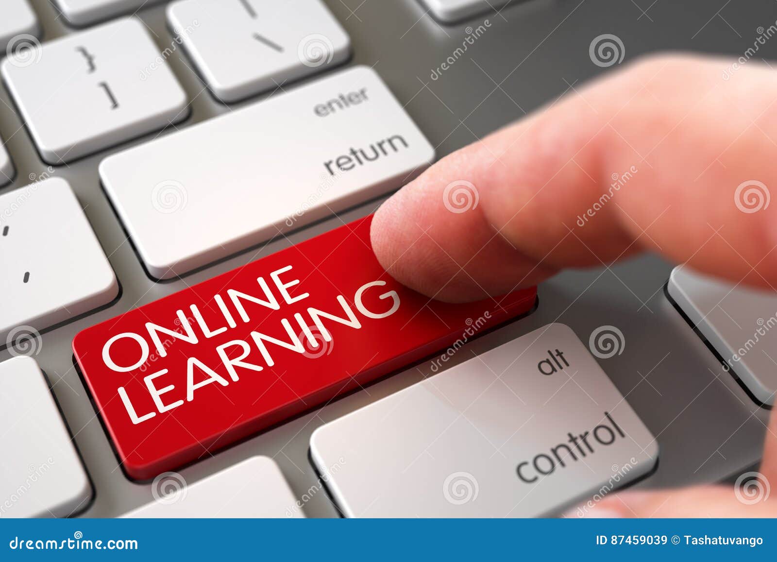 Online Learning - Keyboard Key Concept. 3D. Stock Illustration