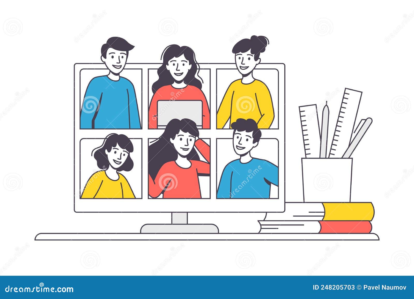 Online Learning with Man and Woman Student and Instructor on Computer