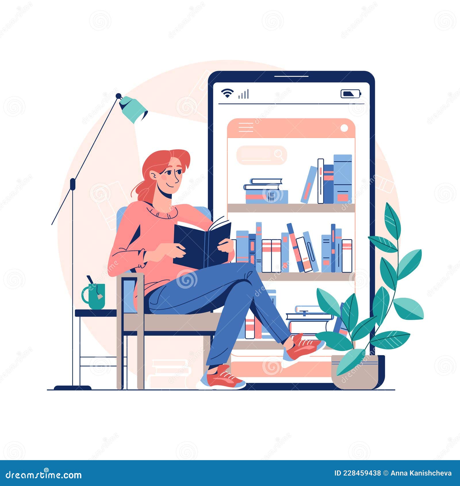 Online Library, Ebook Reading Concept. Vector Illustration Virtual