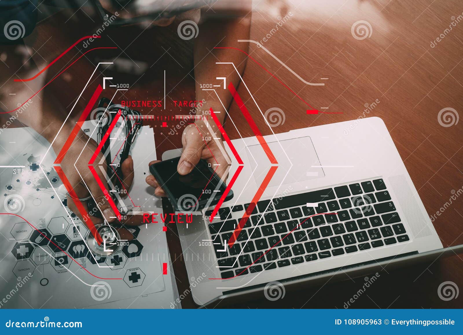 online medical reviews evaluation concept with computer halogram scanning on data of business and all new technology with doctor