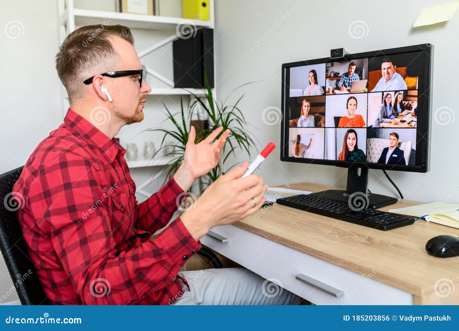 A Group Video Conference of a Young Superior Stock Photo - Image of
