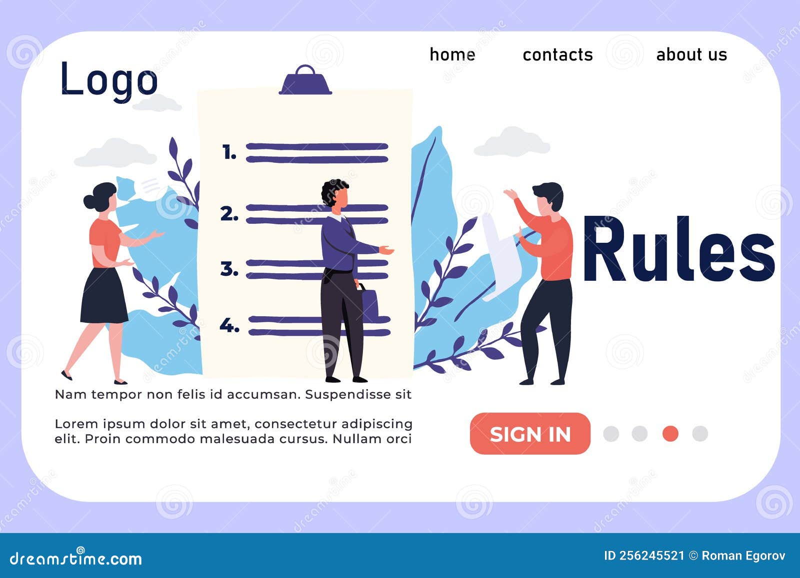 Online Meeting Landing Page. site Design. People Discuss Rules List