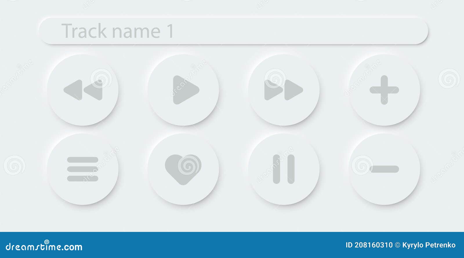 Online Music Player Vector Buttons. 3d Modern Design Ui Play Stop