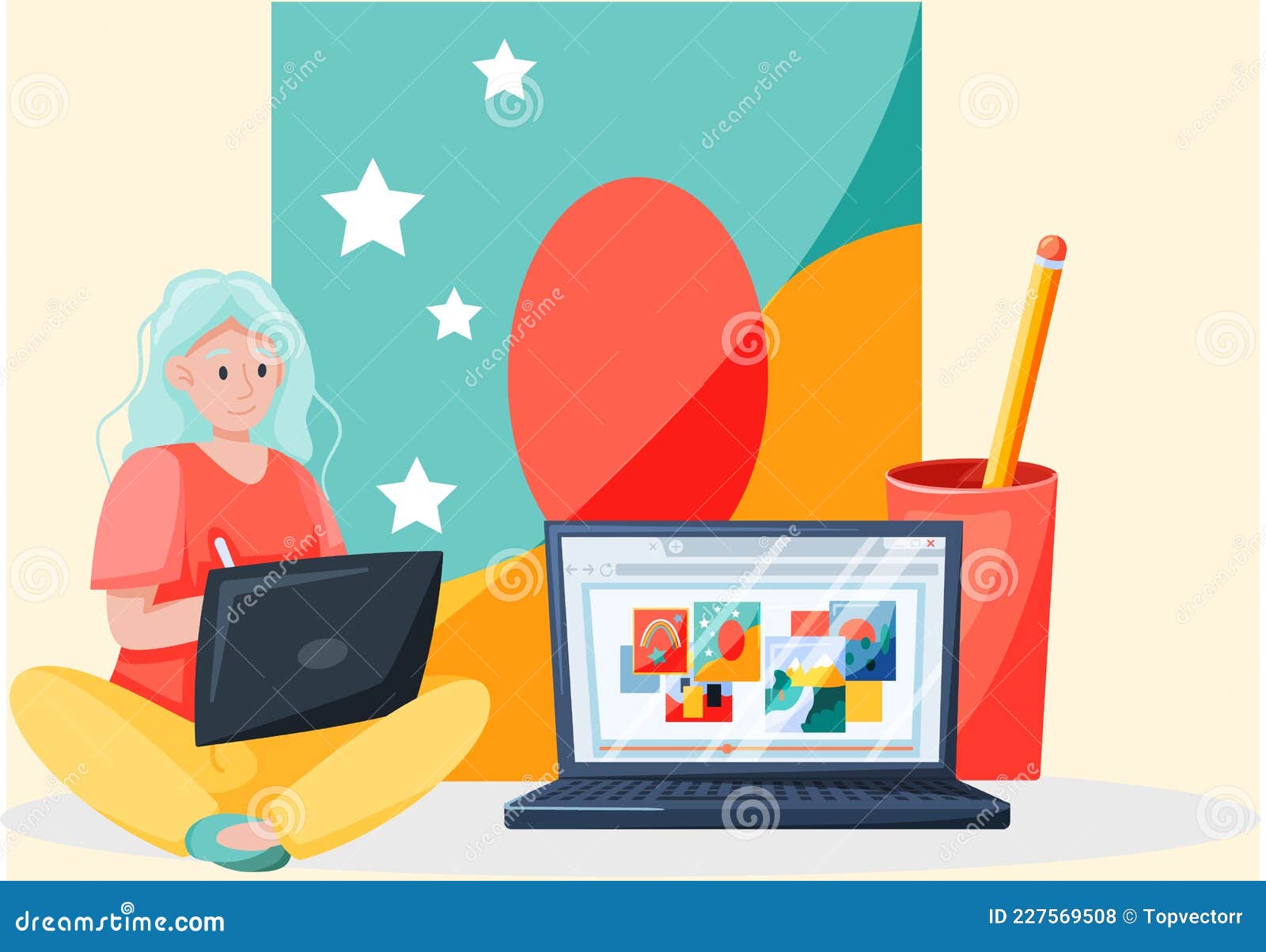 Online Painting Workshop Concept. Artist Creativity Process with Paint and  Brushes Distance Learning Stock Vector - Illustration of educational,  creativity: 227569508